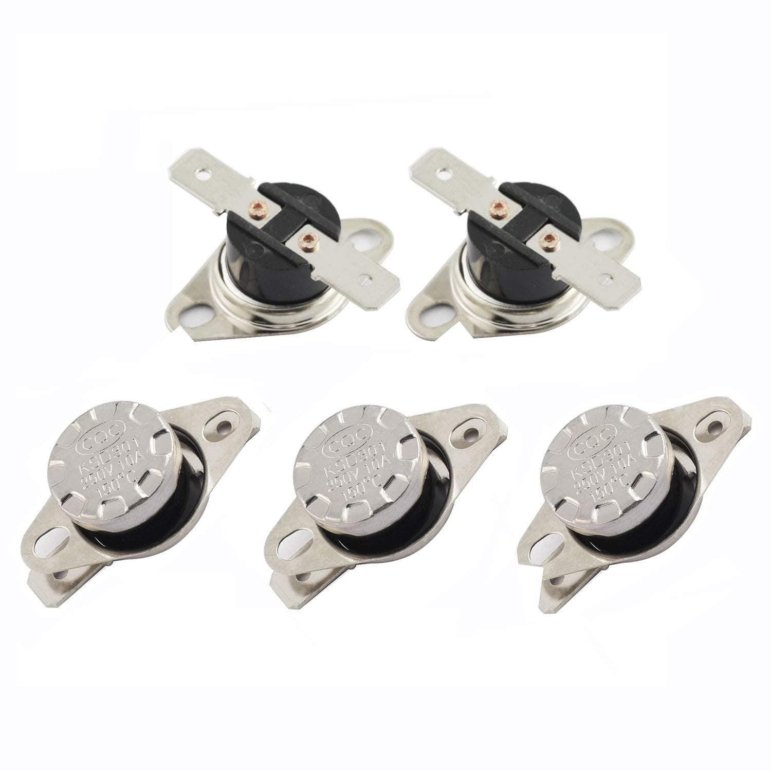 5-Pack KSD301 150 Degrees Centigrade Thermostat Thermal Control Switch 250V 10A Normally Closed NC Thermostat Temperature Switch