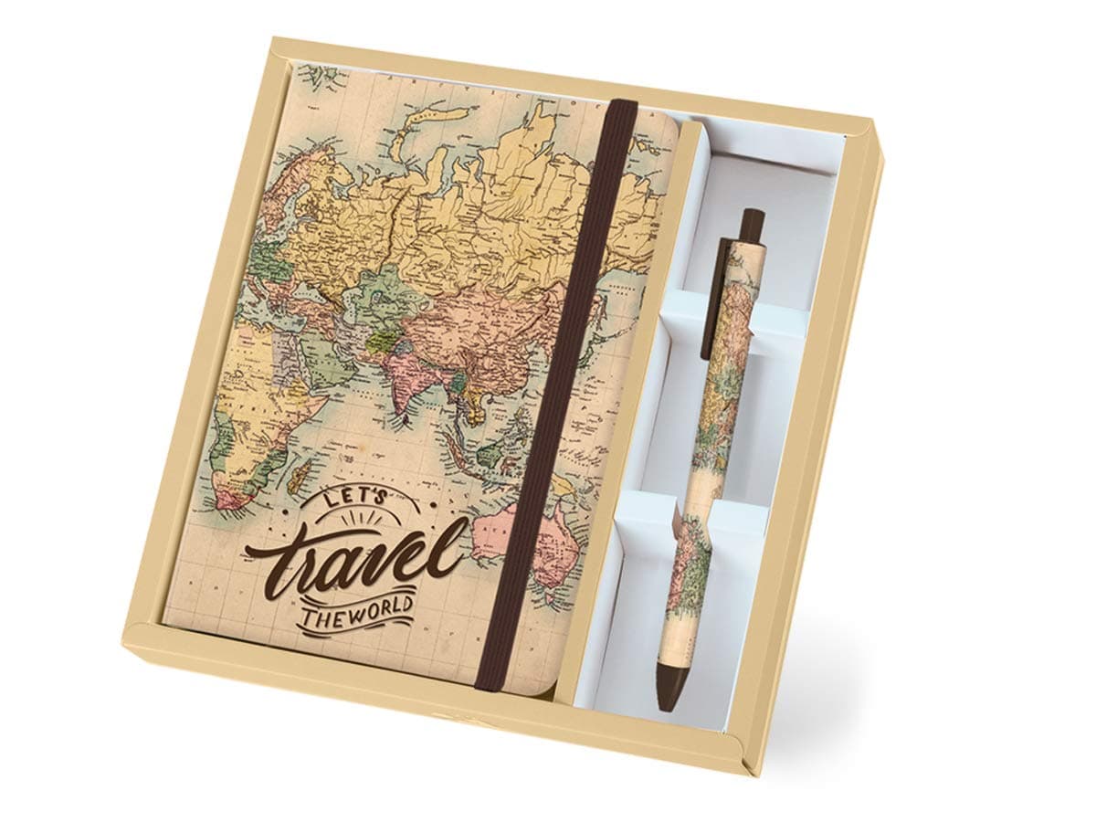 I-Total - Funny Set Notebook A5 + Pen/with Elastic Closure Bookmark | Gifts for Girls Or Boys (Maps)