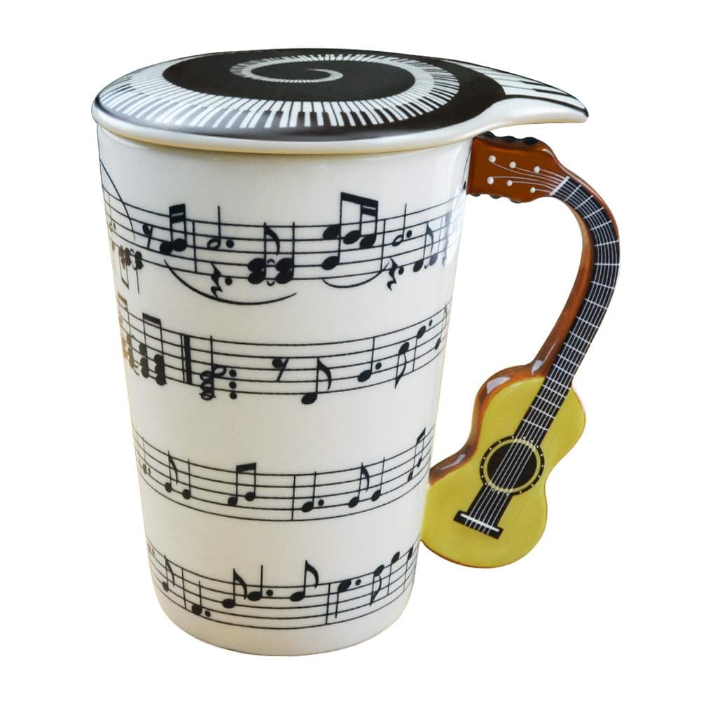 Lavezee Mug Cup With Guitar Handle And Art Musical Notes Holds 15 Oz, Tea Coffee Milk Ceramic Mug Gift For Music Lover