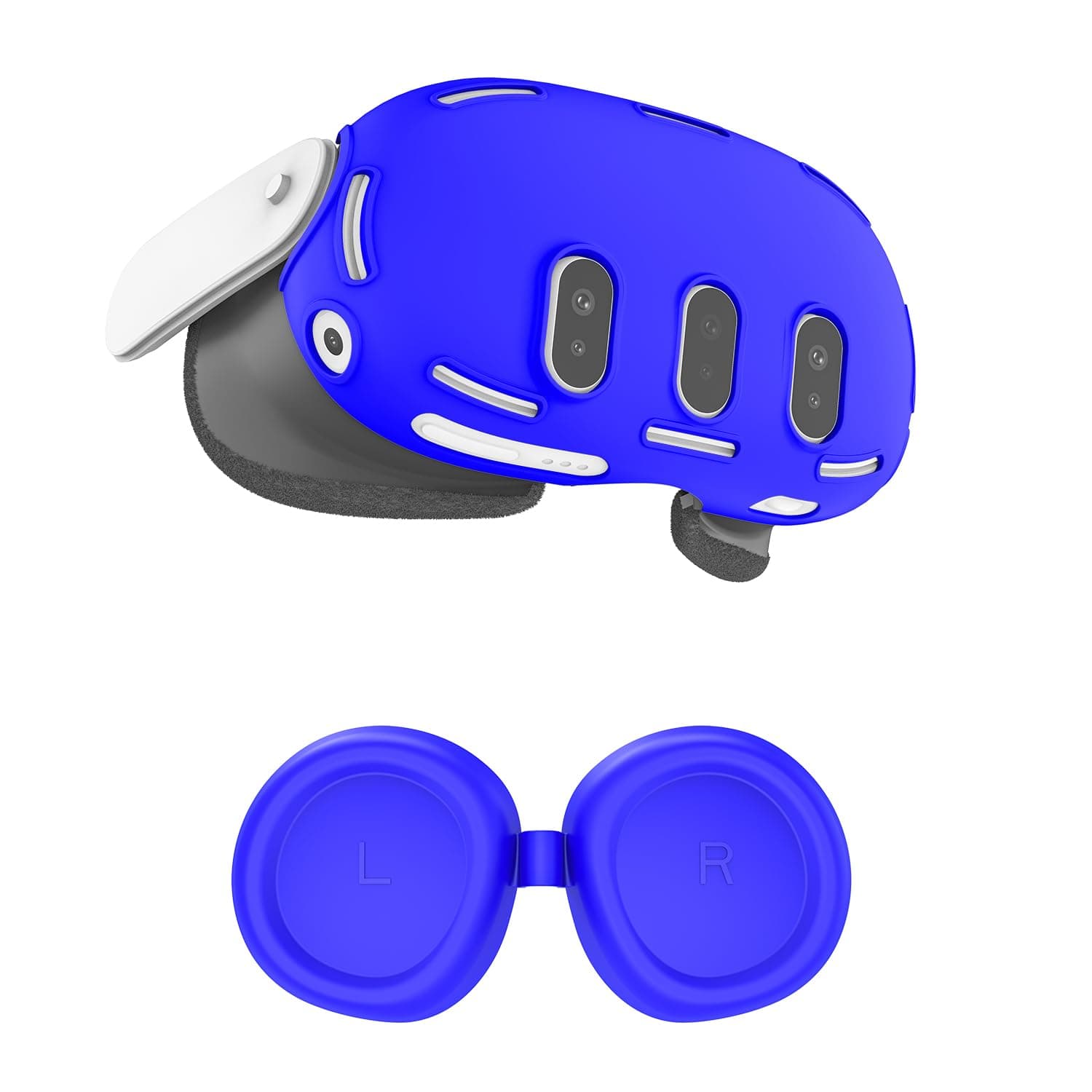 Deluxe VR Accessories for Meta Quest 3, Safe 2 in 1 Silicone Case Set for Oculus Quest 3, Include Upgrated Lens Protector, VR Shell No Signal Disturbance Cover (Blue)