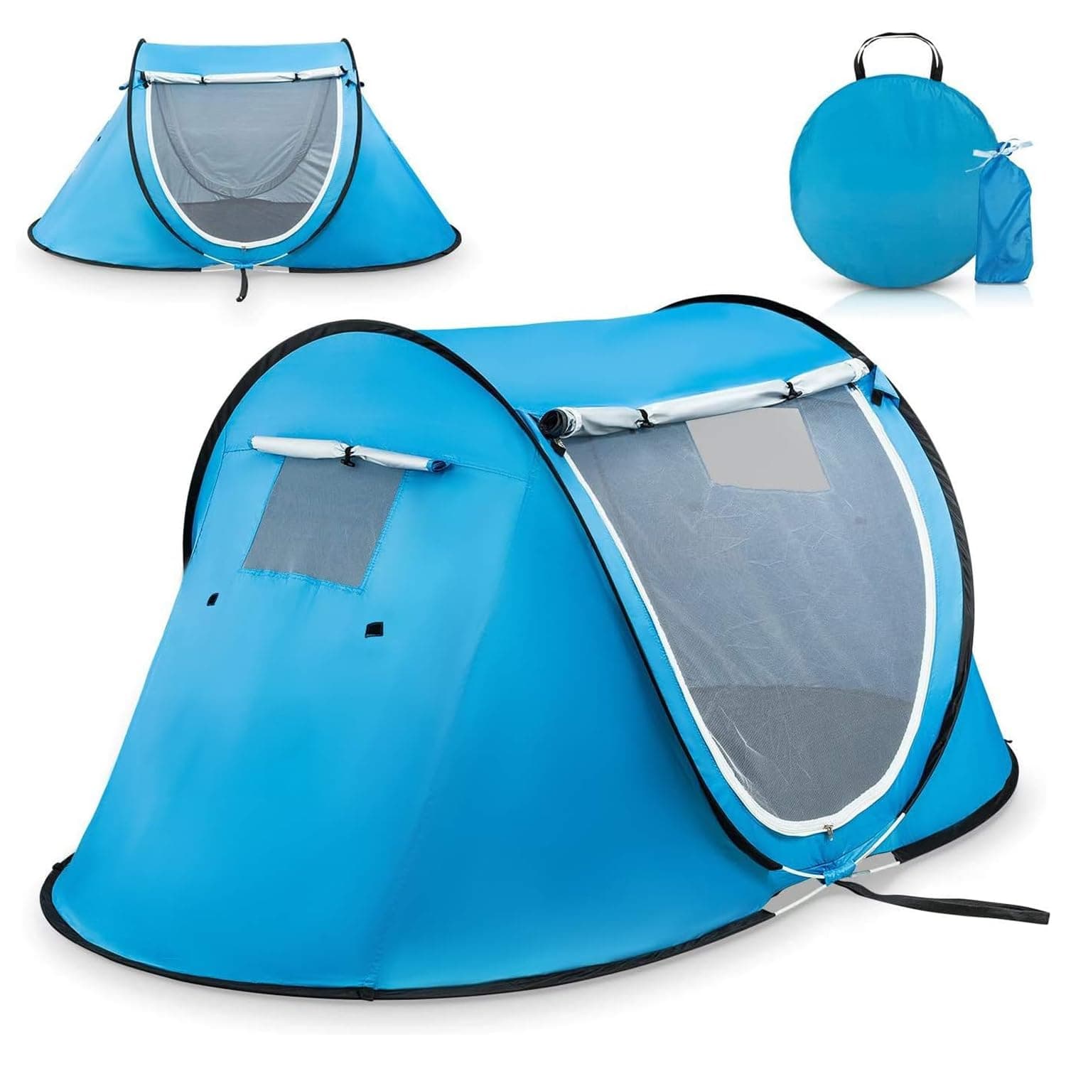 Pop Up Tent - Portable Tent for Camping 2 Person Pop Up with Double Doors - Water-Resistant and UV Protection - Foldable Cabana with Zipper and Carrying Bag - Sky Blue, 88.6"x47.2"x37.4"