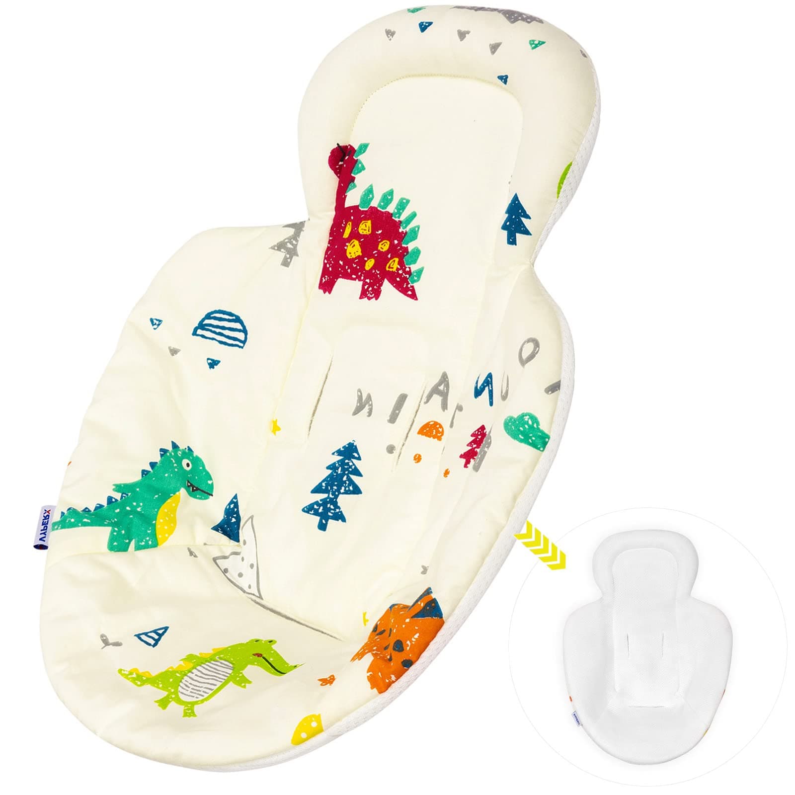 VYPERX Infant Insert Compatible with Four Moms RockaRoo and MamaRoo, Reversible Newborn Insert with Head and Body Support, Breathable Cool Mesh and Soft Plush Fabric, Machine Washable(Dino Pattern)