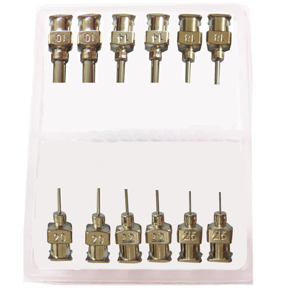 12 Pack - 1/4" 1/2" 1" 1.5" Stainless Steel Dispensing Needles - 6 Different Size 10/14/18/20/22/25 Gauge Luer Lock Syringe Tips Glue Blunt All Metal Dispense Needle by Brostown