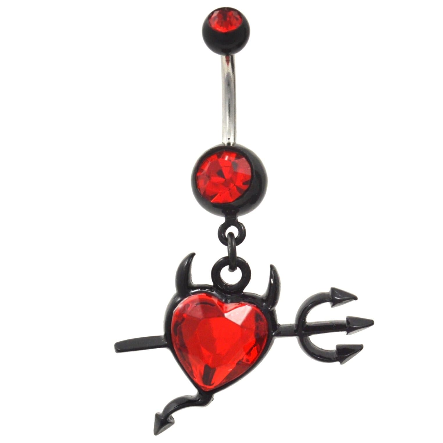 The Devils Heart Black and Red Dangle Belly Button Ring