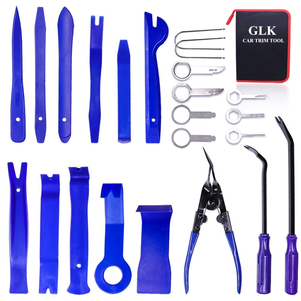 GLK Trim Removal Tool Door Panel Removal Tool for Car Radio Clips Window Molding Upholstery Marine Fastener Removal and Installation with Storage Bag Nylon Pry Tool 23PCS