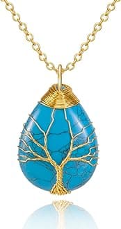 VIBILIA Healing Crystal Necklace Tree of Life Wire Wrapped Natural Stone Point Pendant Necklace Hexagonal Reiki Spiritual Quartz Gemstone Jewelry for Women Men