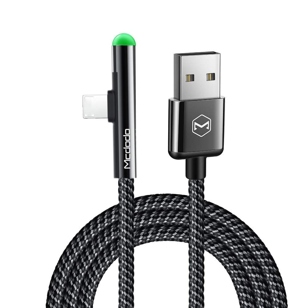 Mcdodo Right Angle USB Cable with Led Light,90 Degree Charging Cable Nylon Braided Reversible USB Fast Data Sync Charger Connector Adapter,work with Phone11 pro Max XR X 8 7 Plus (5.9 ft)