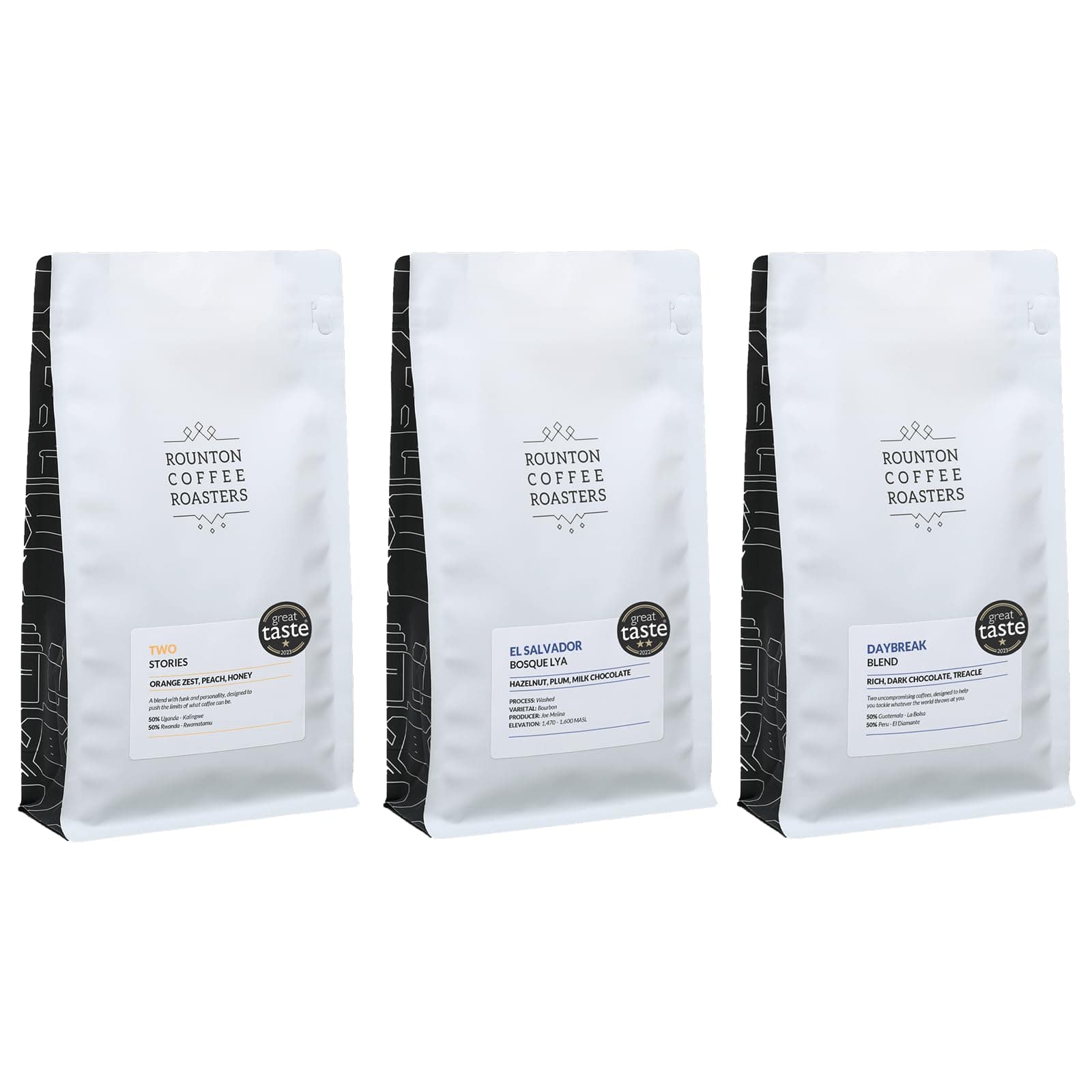 Rounton Coffee Roasters | COFFEE SELECTION GIFT SET | 3 x Great Taste Award Winning Coffees | Medium Roast | Coffee Beans Gift Set | Fresh Roasted Coffee | Sample Gift Pack | Roasted in Yorkshire
