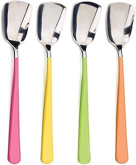 RSVP International Ice Cream Tool Collection, Dishwasher Safe, Large Handle, Colored Handle Spoons, 4 Piece