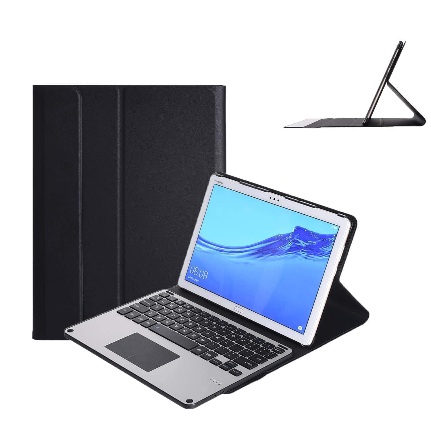 Changjin Protective Shell Case for Huawei MediaPad M5 10.8 inch and M5 Pro 10.8 inch Tablet 2018 Release, Ultra Lightweight PU Leather Tablet Keyboard Shell with Touchpad Features (Black)