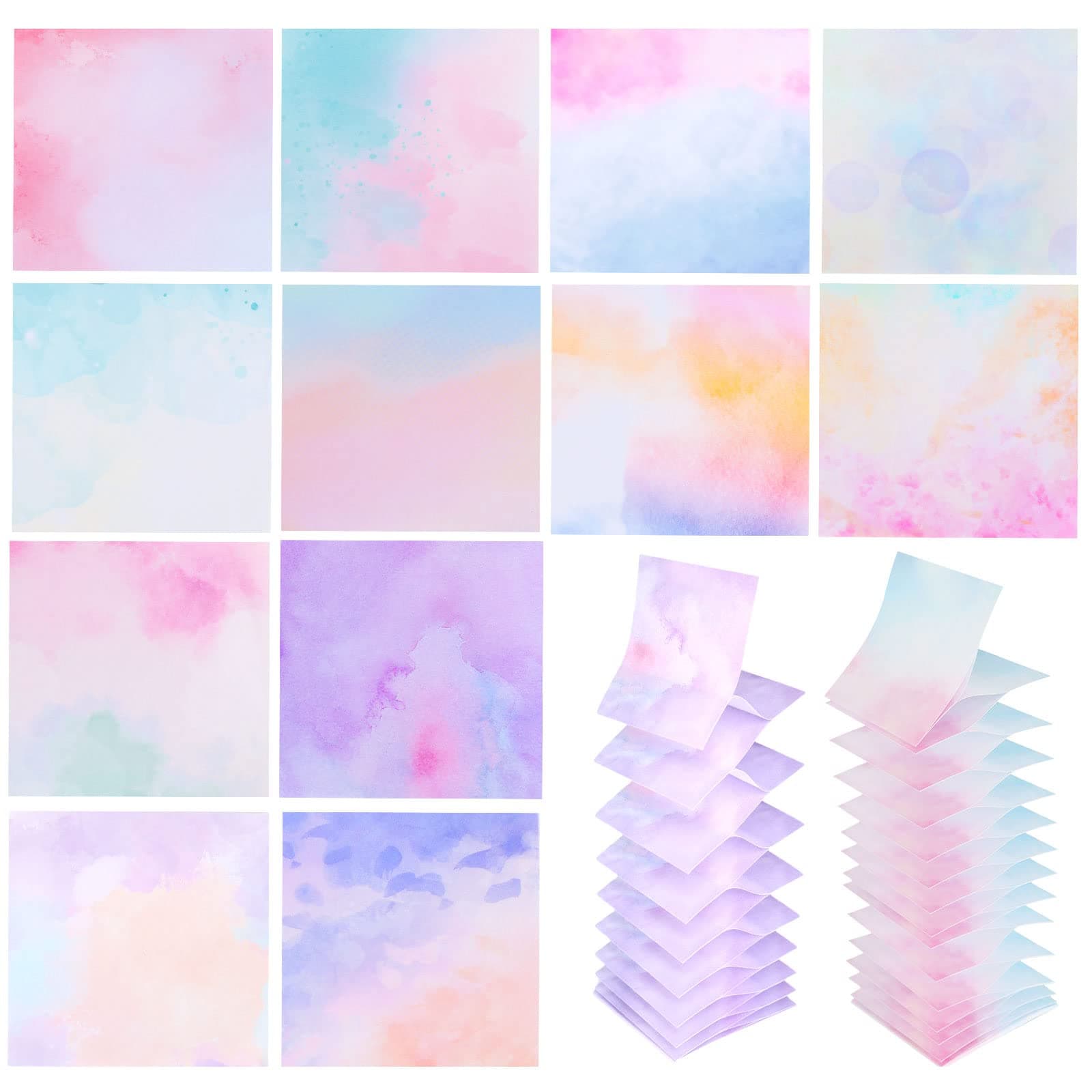 12 Pads Pop up Sticky Notes, 3x3 Cute Gradient Watercolor Self Stick Notes Pads, Multi Color Super Adhesive Memo Pads Refills, Easy to Post Paper Home Office Notebooks Supplies Accessories