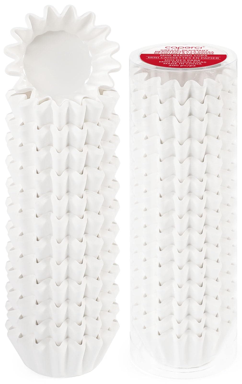 Heavy Duty White Mini Cupcake Liners 200 Counts - Grease-Resistant Paper Muffin Baking Cups, Odorless, No Muffin Pan Needed, Easily Peels (White)