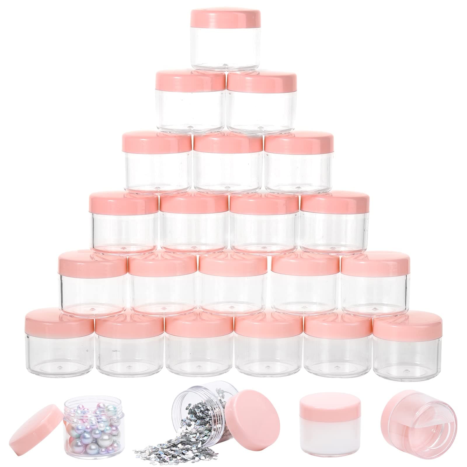 100 Count 20g Sample Containers with Lids,Refillable Cosmetic Containers Small Plastic Jars Lip Scrub Container - Pink