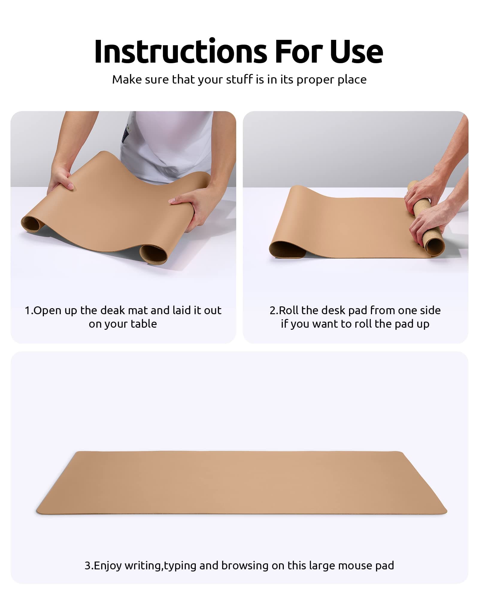 YSAGi Leather Desk Pad Protector, Office Desk Mat, Large Mouse Pad, Non-Slip PU Leather Desk Blotter, Laptop Desk Pad, Waterproof Desk Writing Pad for Office and Home (Khaki, 23.6" x 13.8")