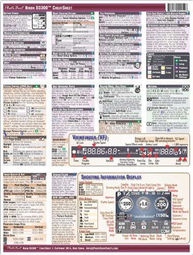 Nikon D3300 Digital SLR CheatSheet (short version, laminated instruction manual) Pamphlet