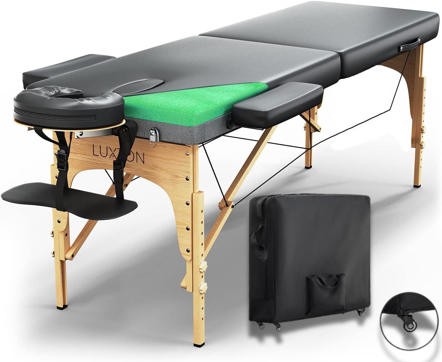 Luxton Home Premium Foam Massage Table - Easy Set Up - Foldable & Portable (with Rolling Case)