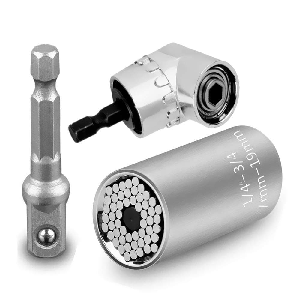 Universal Socket, Newder 7-19mm Socket Set Multi-Function Repair Tool Kit with High Hardness Steel Adapted for Electric Drill and Cordless Screwdriver, with 105 Degree Right Angle Drill