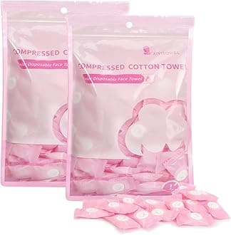 Classycoo Compressed Towel 200 PCS Mini Tablets Disposable Portable Face Towel Cotton Coin Tissue for Travel, Camping, Hiking, Sport, Beauty Salon, Home Hand Wipes and Other Outdoor Activities (2Pink)