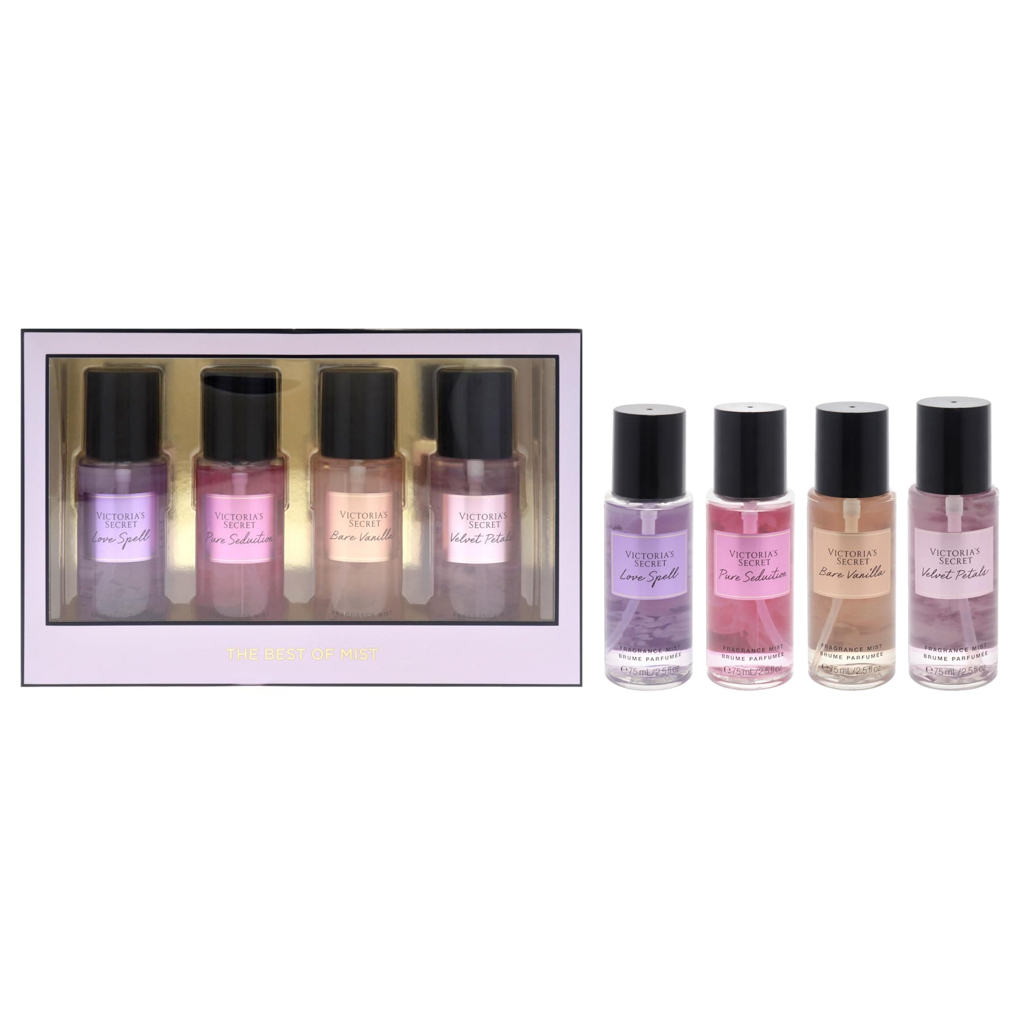 Women's Mist Set - 4 pc Gift Set with Love Spell, Pure Seduction, Bare Vanilla, Velvet Petals 2.5 oz Fragrance