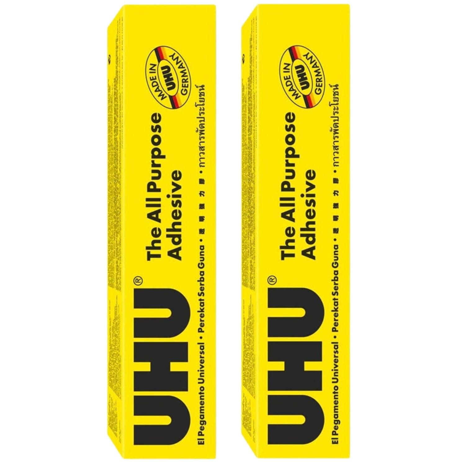 UHU All Purpose Adhesive, Fast, Strong, Crystal-Clear, Adjustable, Permanent, Transparent, 125 ml Tube, Pack of 2
