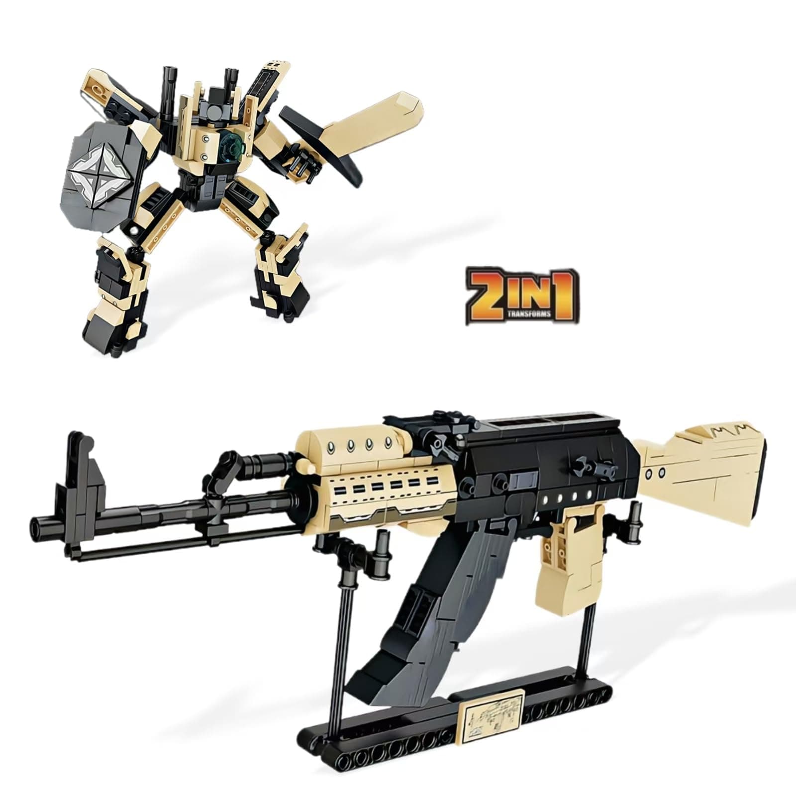 AK Gun Building Blocks Set, 2 in 1 DIY Assembling Gun or Mech Model, 382 Pieces Bricks Collectible Military Weapon Toy Set Gift forAdults Teens 14+ or Firearm Fans