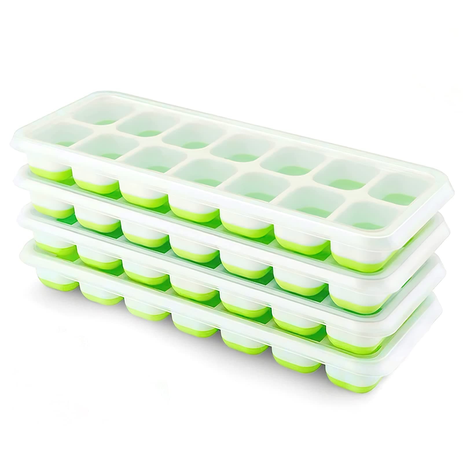 Ice Cube Trays 4 Pack, Airabc Silicone Ice Cube Trays with Removable Lid, Easy-Release Flexible 14-cube Ice Trays, LFGB Certified and BPA Free, Stackable Ice Trays with Covers for Cocktail, Freezer