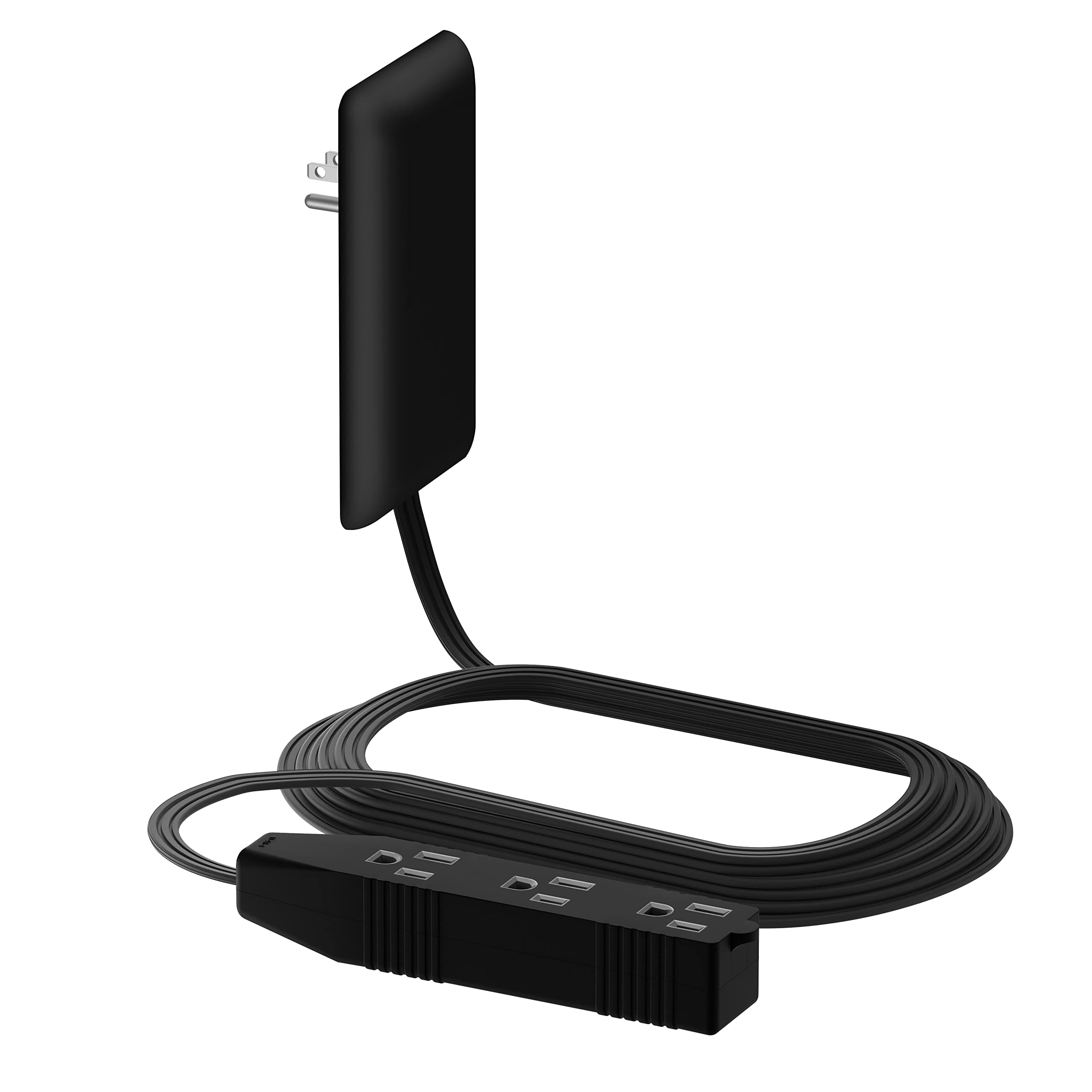 LIDER Flat-Face Outlet Extender with 3 Receptacles, Ultra-Thin Wall Plate Plug with Cord Extender and 3-Outlet Power Strip, 8ft Cord, LWE8-315-BK, Black