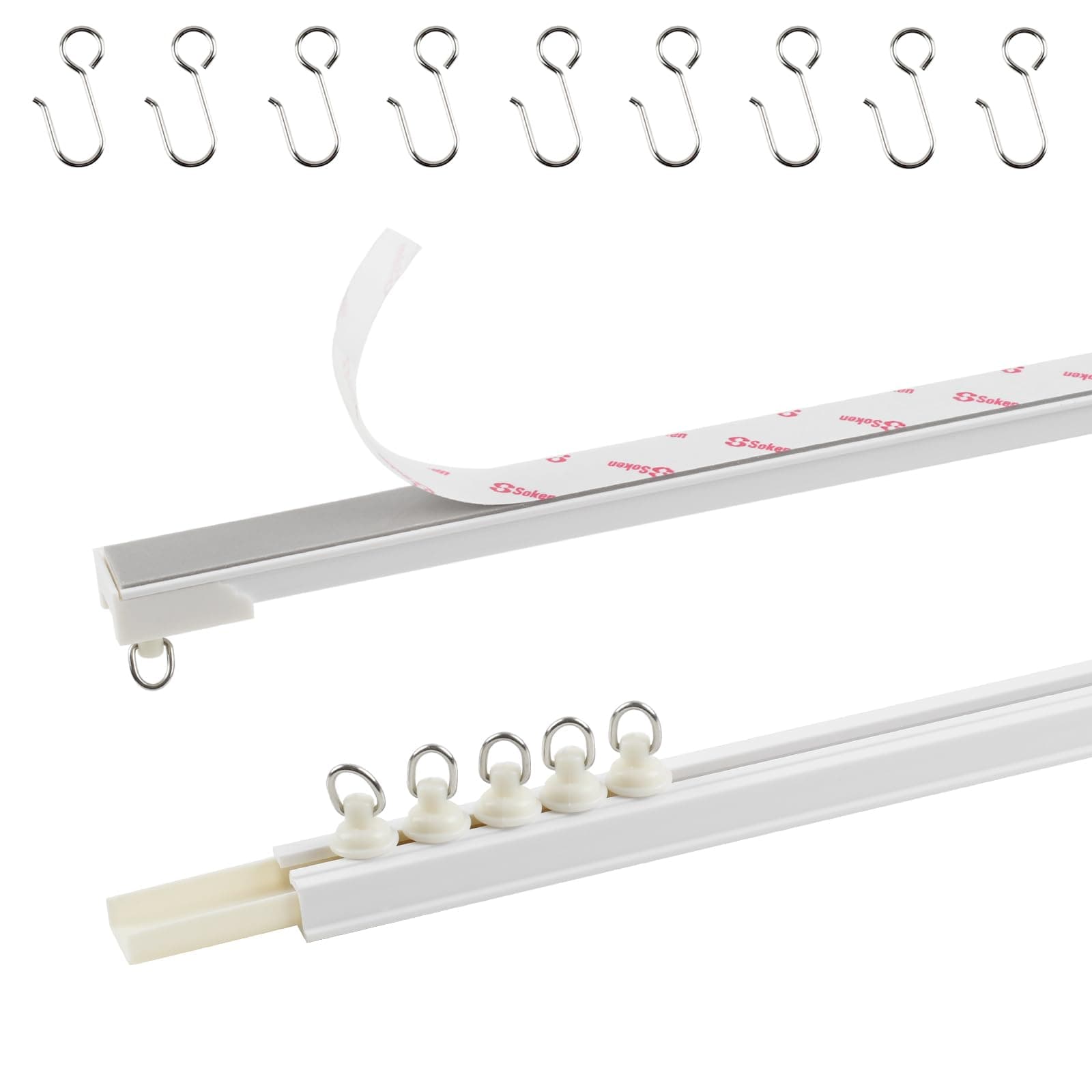 TYRON Adhesive Curtain Track Ceiling or Wall Mount, Ceiling Track Room Divider, Self Adhesive Curtain Rod No Drill, Screws or Tools, Curtain Hangers No Damage(128 Inch)