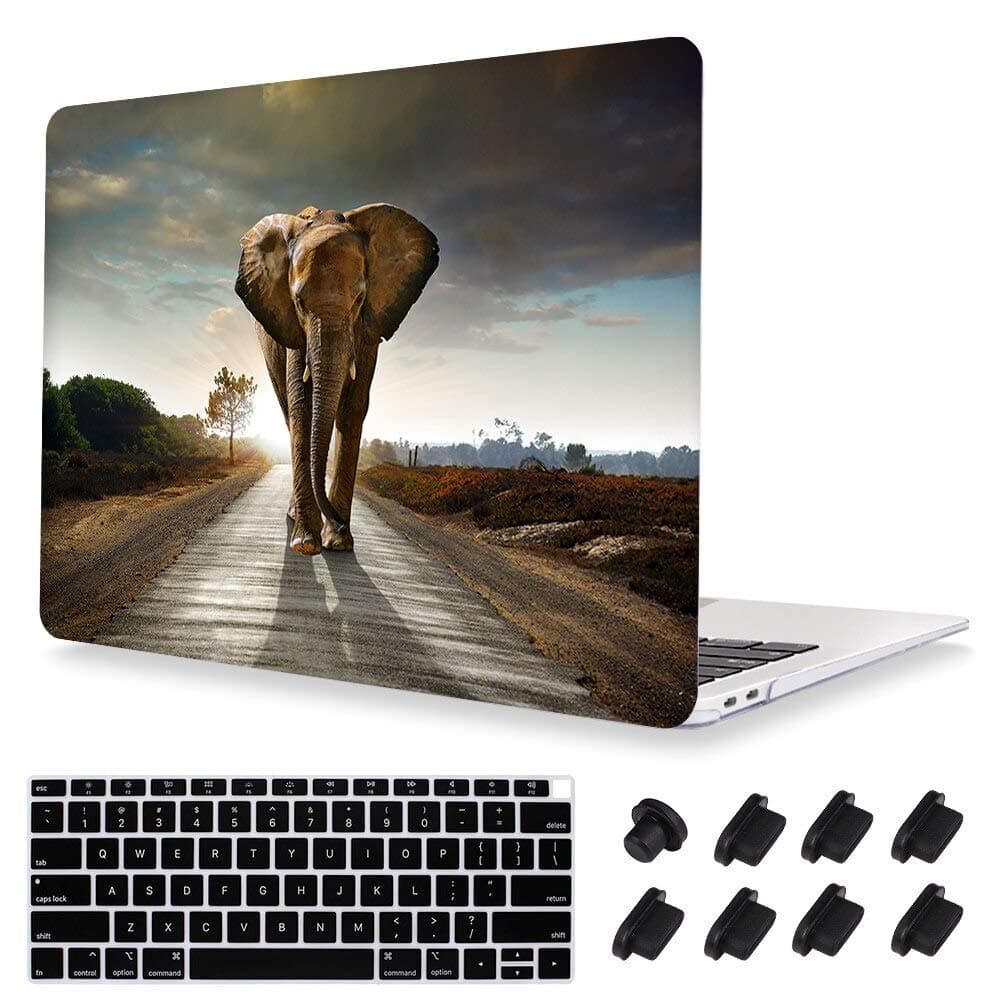 Print Animal Pattern Rubberized Hard Cover Clear Laptop case + Keyboard Skin + Dust Plug for MacBook Pro 15 with Retina (Model:A1398) - Elephant …