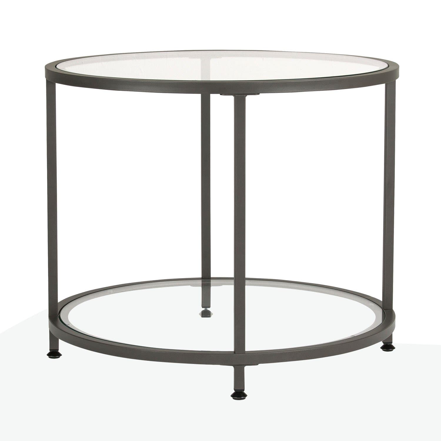 SD STUDIO DESIGNS Home Camber Round Side Table End Table Glass Coffee Table In Pewter With Clear Glass, 71004