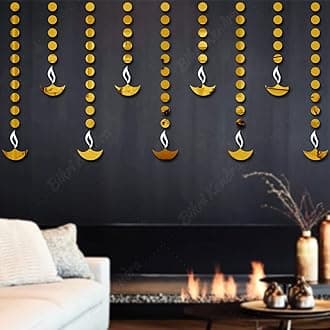 Bikri Kendra - Diya 10 dot 100 Golden Decorative Mirror Stickers for Wall, Wall Mirror Stickers, 3D Acrylic Stickers Wall Stickers for Hall Room, Bed Room, Kitchen Living Room Kids Room, Self-Adhesive