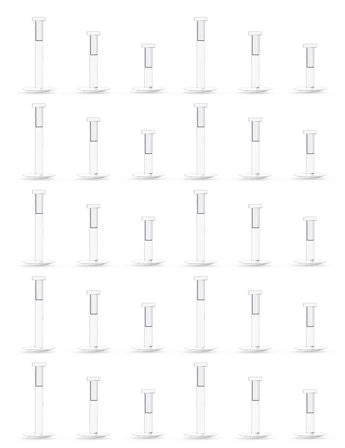 Lcolyoli 30PCS 16G 18G Clear Nose Studs Push Top Piercing Retainers 2mm Flat & Ball Top Bioflex Lip Rings Labret Retainer for Women Men 6-10mm Bar Length