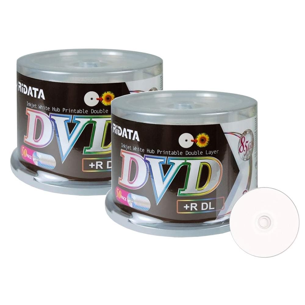 100 Pack Ridata DVD+R DL Dual Layer 8X 8.5GB DVD Plus R Double Layer White Inkjet Hub Printable Blank Media Data Movie Game Recordable Disc