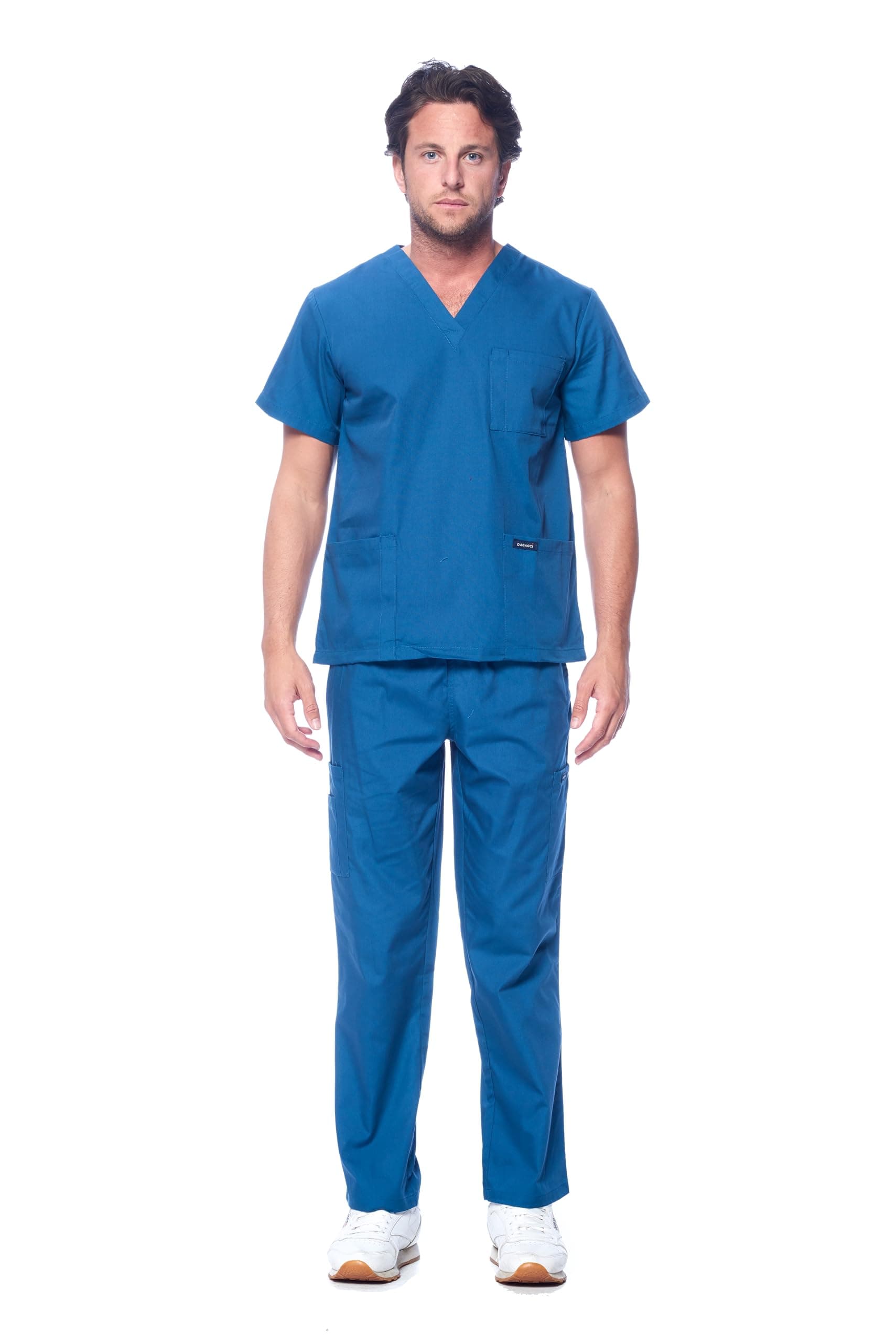 Dagacci Scrubs for Men Set - V-Neck Scrub Top and Cargo Pants - 8 Pockets Men Scrubs Set
