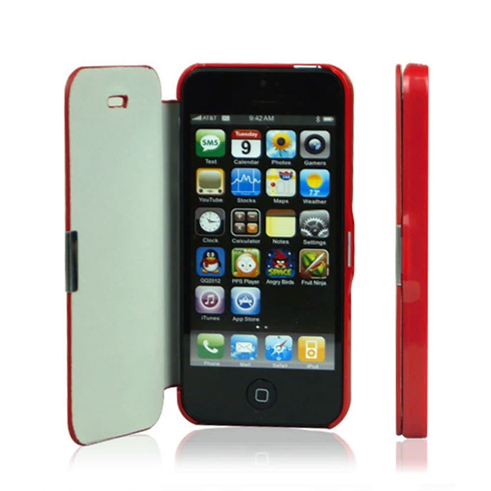 Stylish Magnetic Leather Flip Book Full Case Cover Protector for iPhone 4 4S Color Red