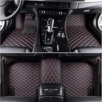 Custom Car Mat Fit for 98.99% Car Models Waterproof Full Coverage All Weather Protection Leather Car Floor Mats (Black red)