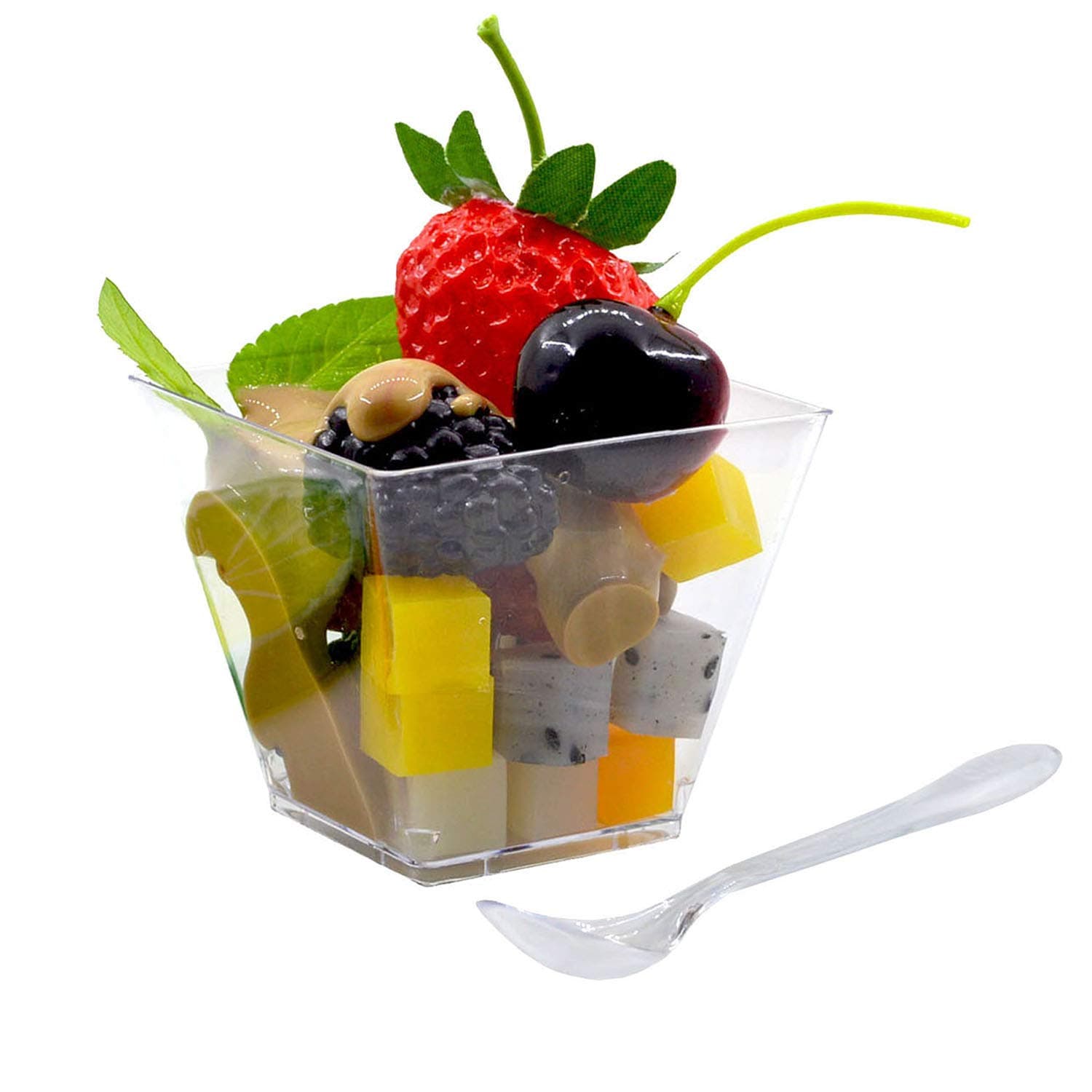 as wind,4 oz Disposable clear plastic mousse cups with spoons,Souffle Parfait Appetizer Cup, perfect for parties - 40 sets