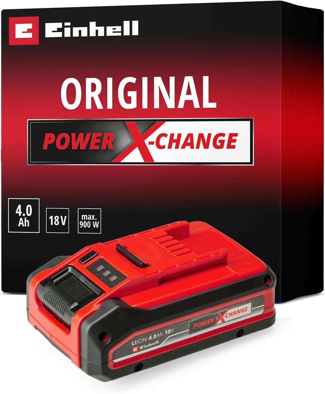 Einhell 18V 4.0Ah Plus Lithium-Ion Battery Power X-Change 2nd Generation, Extra Power For Intensive Operation, Universally Compatible With All Einhell PXC Power Tools And Garden Machines