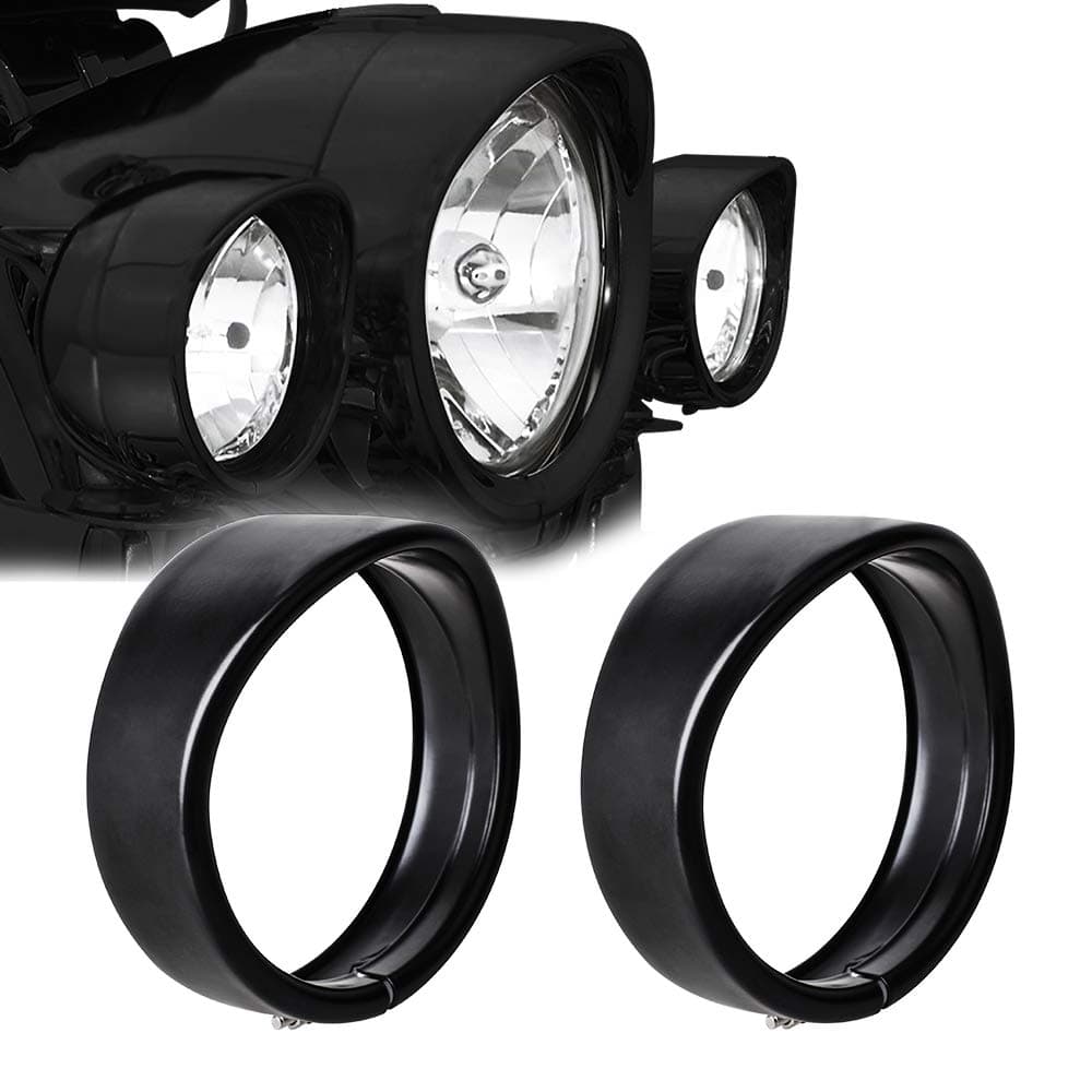 NTHREEAUTO 4.5" Motorcycle Fog Light Visor Trim Ring Passing Lamp Frenched Rings Auxiliary Lights Decorate Accessories Compatible with 1962-later Harley (Matte Black)