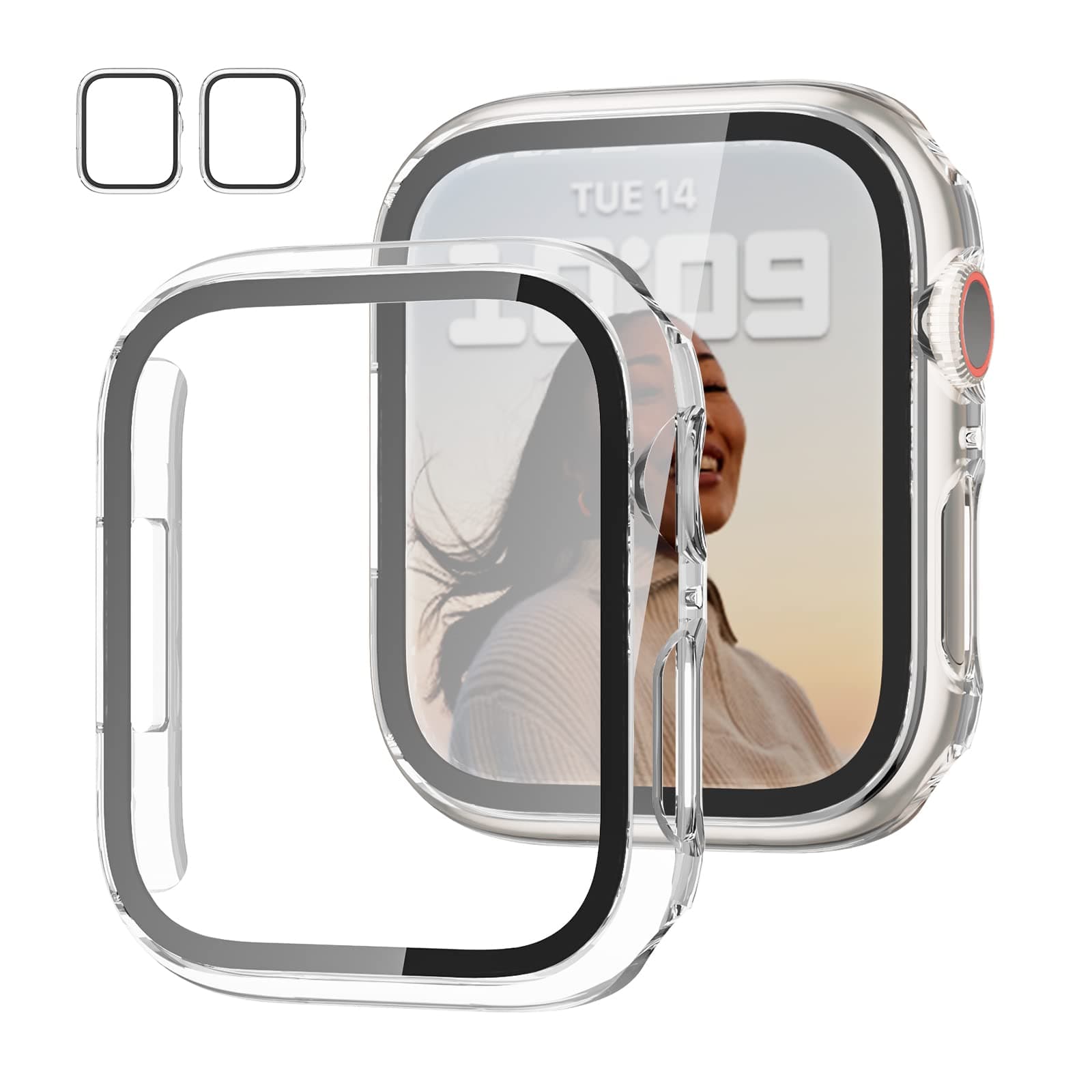 2 Pack Case with Tempered Glass Screen Protector for Apple Watch Series 8 Series 7 41mm, Slim Guard Bumper Full Hard PC Protective Cover HD Ultra-Thin Cover for iWatch 8 7 41mm Accessories,Clear