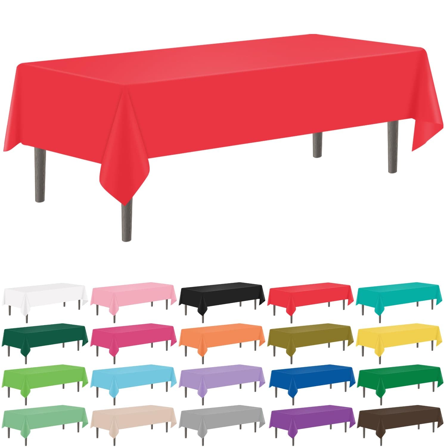 12 Pack Red 54 x 108 Inch Disposable Plastic Tablecloths Rectangular Table Cloth Plastic Table Cover for Parties
