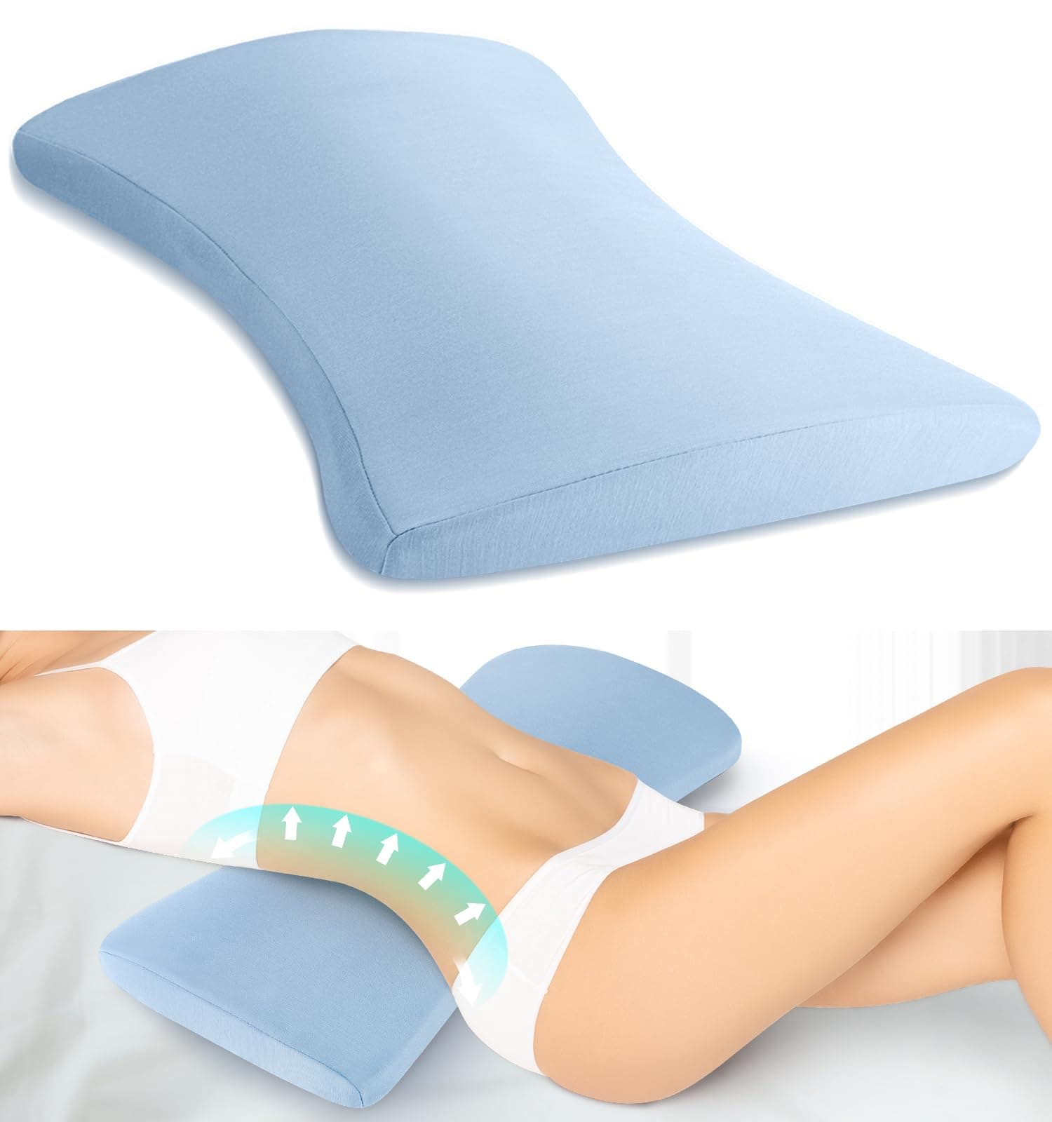 Lumbar Support Pillow for Bed: Memory Foam Lower Back Pain Relief Pillow for Sleeping, Ergonomic Waist Pillow for Side & Back Sleepers, Sciatica & Hip Pain Relief with Wedge Body Positioner Covers