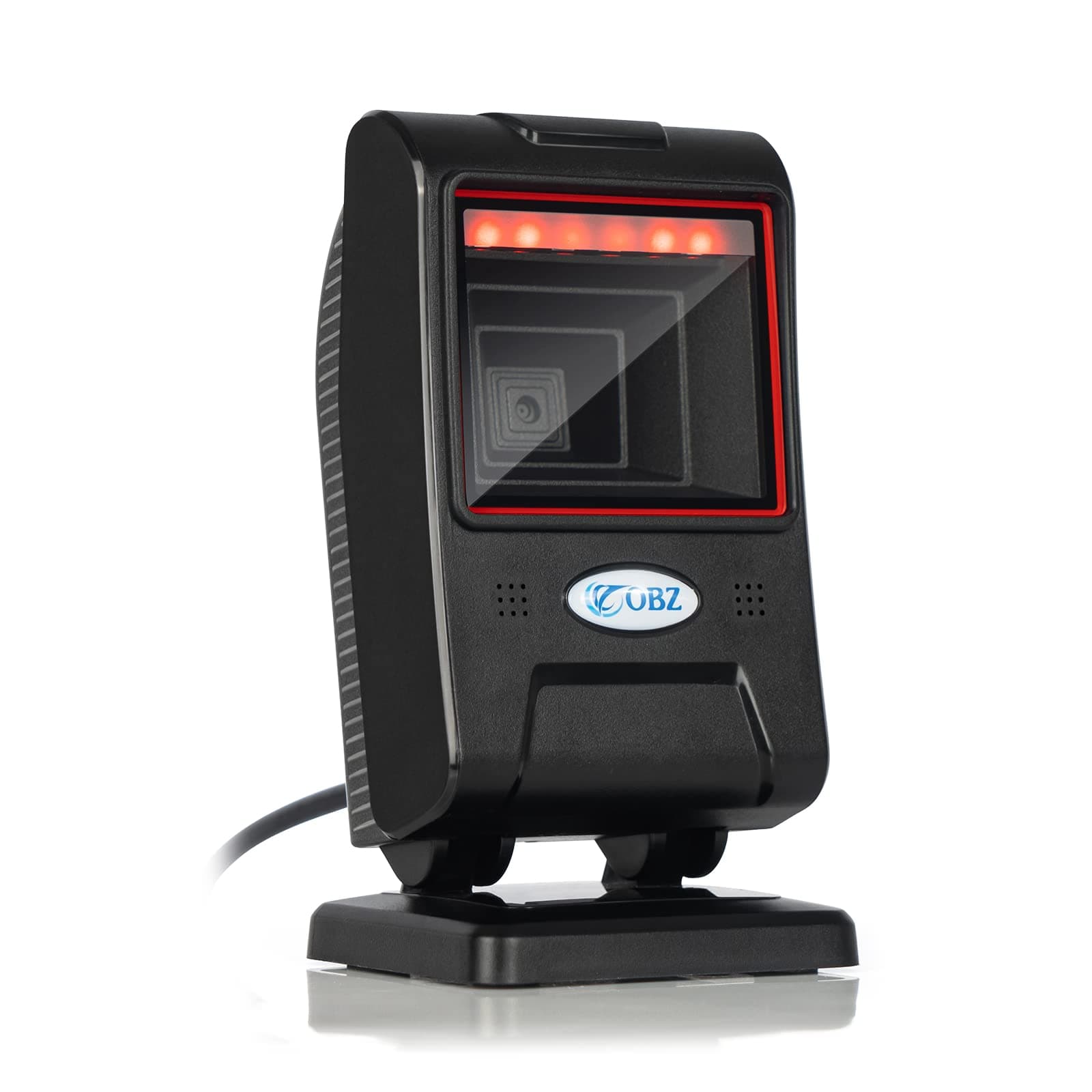 OBZ 1D 2D Desktop Barcode Scanner, QR Barcode Reader USB Handsfree Wired Scanner with Adjustable Scan Head, Automatic Barcode Reader for Android Windows Computer POS Stores Payment