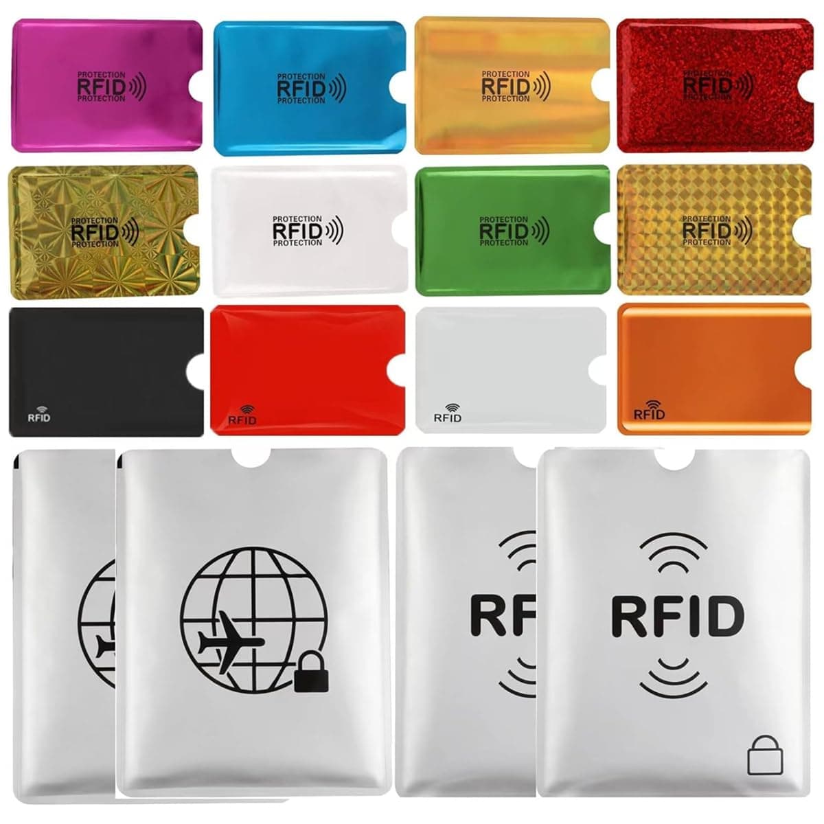 GUSTAVE® 16 RFID Blocking Sleeves Set, Aluminium RFID ATM Debit Credit Card Holder Card Sleeve Cover, Effectively Protect Your Credit, ID Cards(10 Credit Card Holders & 4 Passport Protectors)