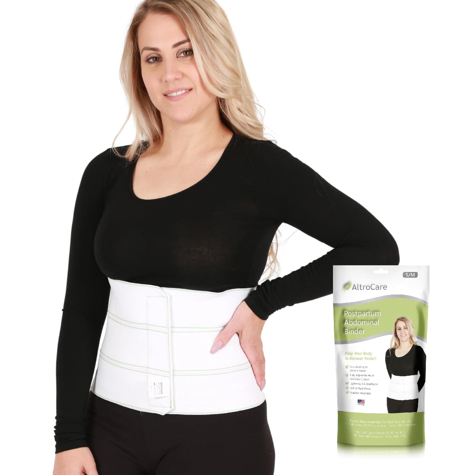3 Panel, 23cm high Postpartum Abdominal Binder, Stretches to fit 160cm - 190cm
