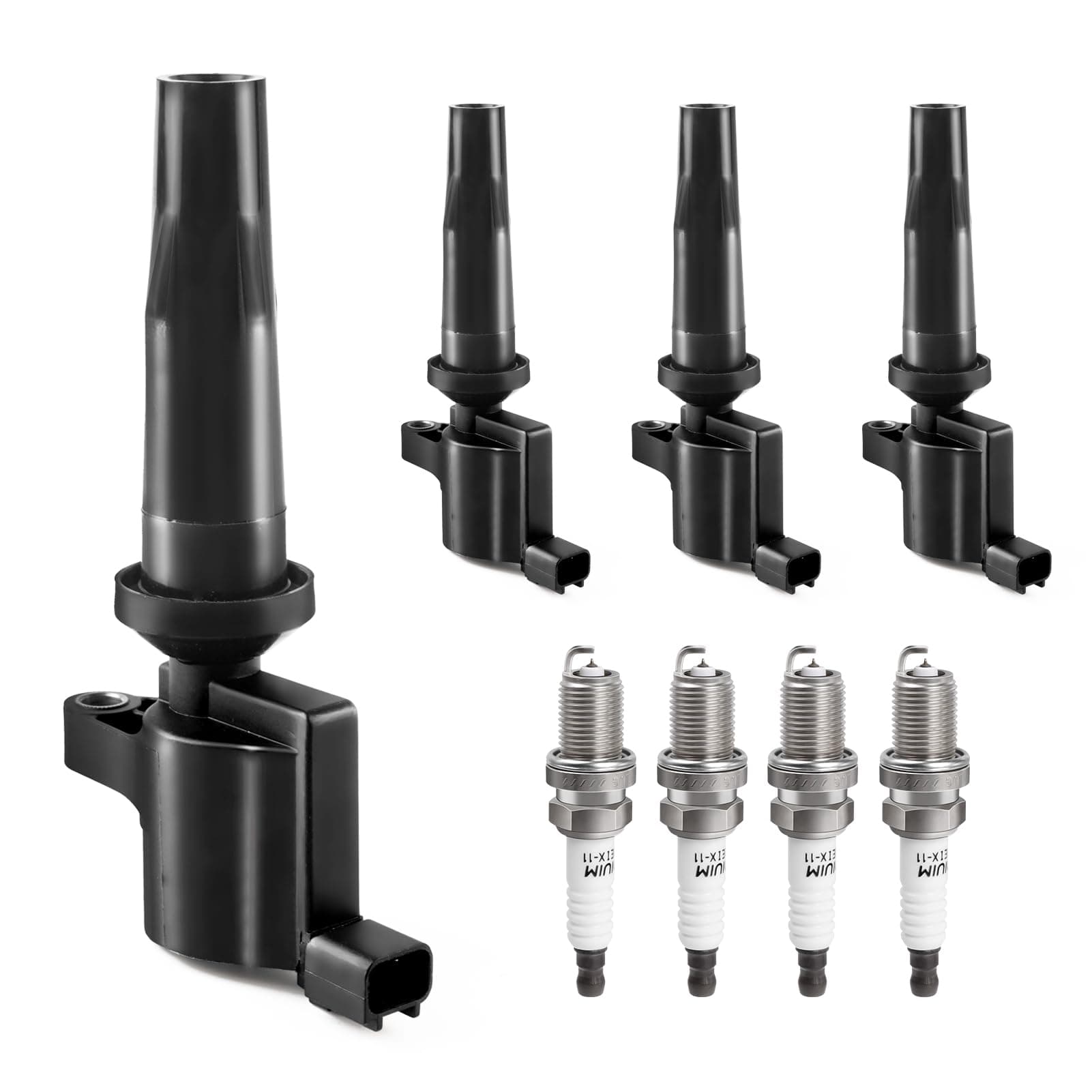 Ignition Coil Pack Spark Plugs Combo fit for 2.0 2.3 Ford Escape Focus Transit Connect 2004 2005 2006 2007 2008 2009 2010 2011, 04 05 Mazda 3 6 Tribute Mercury Mariner, FD505 DG504, 4pcs
