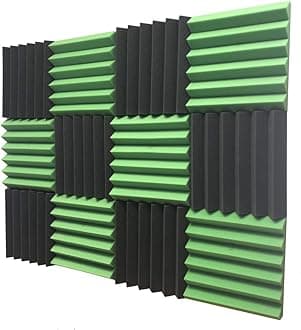 2" x 12" x 12" GREEN/CHARCOAL Black Acoustic Wedge Panels Studio Soundproofing Foam 12 Pack