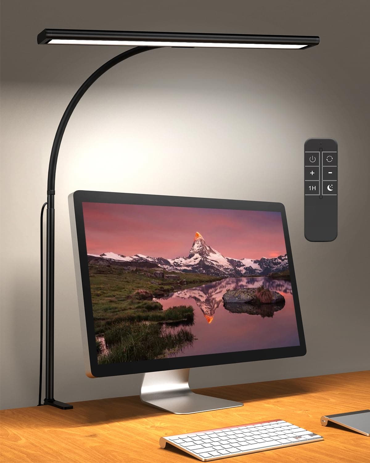 Desk Lamp with Remote, Adjustable Brightness, Eye-Caring LED Light, Rotatable Head, USB with Adapter, Space-Saving Design for Office, Study, Reading, Work, and Home Desktop Illumination - Black