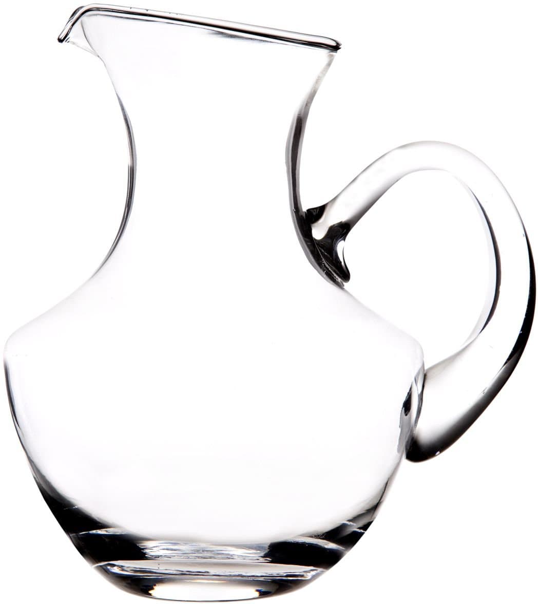 Small Glass Pitcher - Round Bottom Pitcher or Aerating Wine Decanter with Easy Pour Spout and Handle (32 oz)