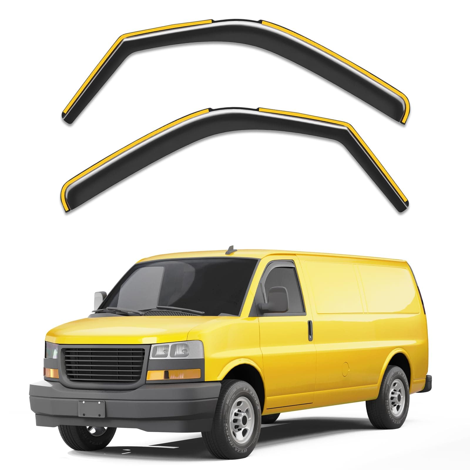in-Channel Window Rain Guards Fit for Chevy Express Van 1996-2026 & GMC Savana 1996-2026 Rain Guard Extra Durable Window Deflectors Vent Visors Vent Shades Exterior Car Accessories